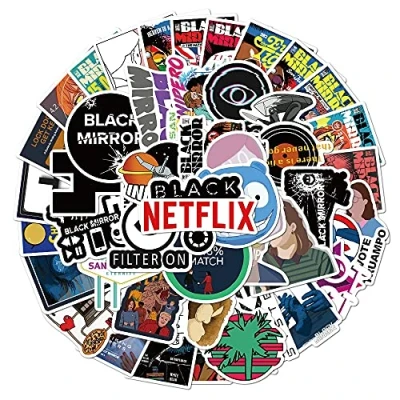 Image of 50 x Black Mirror TV Show Stickers DIY Waterproof Graffiti Toy Decal for Skateboard Suitcase Laptop Luggage Children Sticker