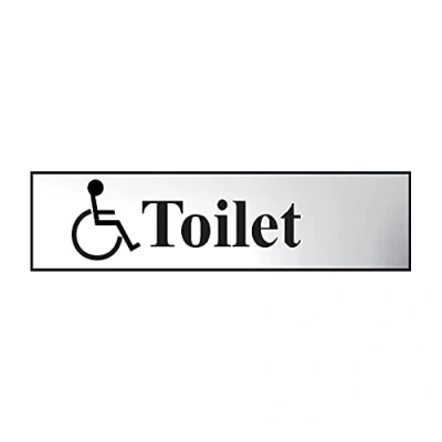 Image of Disabled Toilet Sign Self Adhesive PVC Chrome Effect 200mm x 50mm