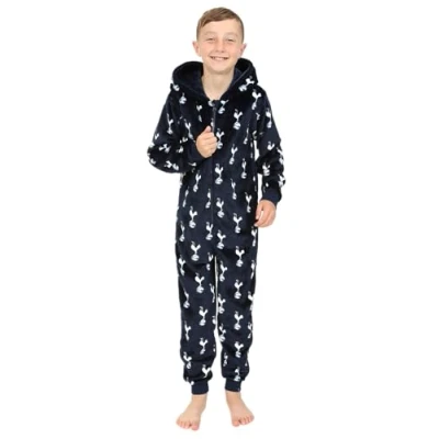 Image of Tottenham Hotspur Football Club Boys Fleece Sleepsuit Kids Spurs All in One (10 11 Years) Blue