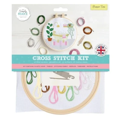 Image of Simply Make Cross Stitch Kit, Pamper Time, Multicoloured, Single Craft Kits for Adults, Sewing Kit and Embroidery Home Crafts, Threads Included