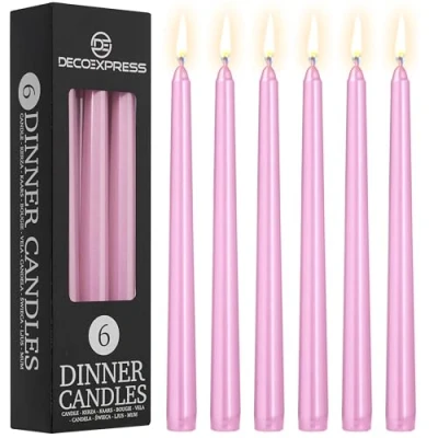 Image of DECO EXPRESS Candles Set Classic Dripless Tapered Metallic Unscented 8H Burning Time, Decorative Dinner for Restaurant Home Christmas (Metallic Rose Gold, 6 Pack)