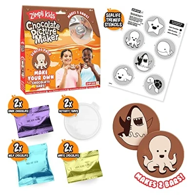 Image of Sealife Chocolate Picture Maker from Zimpli Kids, Make 2 Large Choc Bars, Children&#039;s DIY Creative Play Toy, Gift Set for Boys &amp; Girls, Great Tasting Chocolate, Gluten Free Vegan