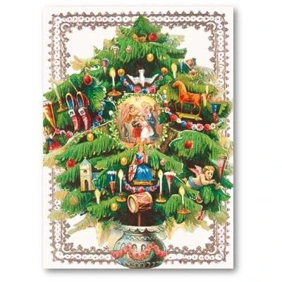 Image of Museums &amp; Galleries Christmas Cards Pack of 8 Tree Vintage Design Eco Friendly Recyclable