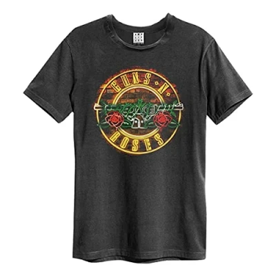 Image of Amplified Guns N Roses Neon Sign Men&#039;s Charcoal T Shirt (L)