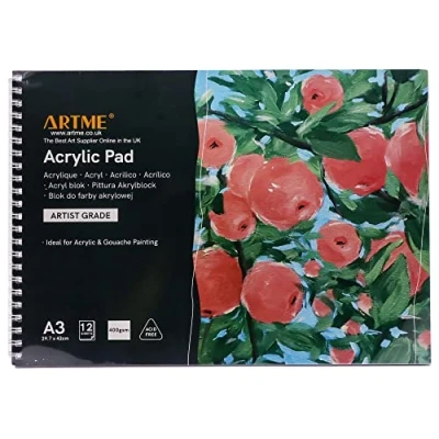 Image of ARTME A3 Acrylic Pad Landscape, 12 Sheets/ 400gsm Extra Heavyweight/Cold Pressed/Acid Free, Premium Quality Drawing and Gouache (A3 1pk)