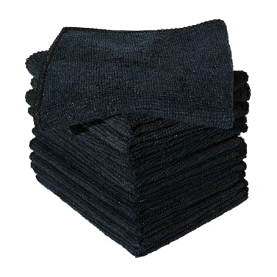 Image of Furniture Clinic Pack of 10 Microfibre Cloths Lint Free Black Cleaning Reusable and Washable