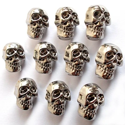 Image of Metal Look Plastic Skull Buttons Pack of 10 (Silver, 17mm x 12mm)