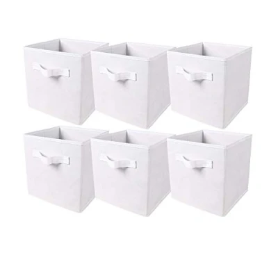 Image of BonChoice Foldable Storage Cubes Boxes with Handle Pack of 6 for Home Organization, Fabric Wardrobe Box Organizer Basket Bins Clothes Beddings Toys Towels, Collapsible &amp; Durable (White, 6)