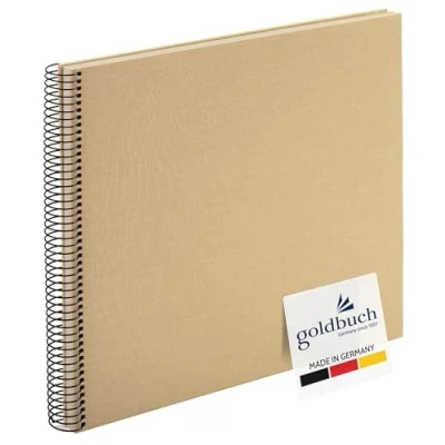 Image of goldbuch Bella Vista 25 406 Spiral Album, Beige Photo Book, 35 x 30 2.8 cm, Album 40 Black Pages, Canvas Cover, with Window Cut Out, Book Light Brown