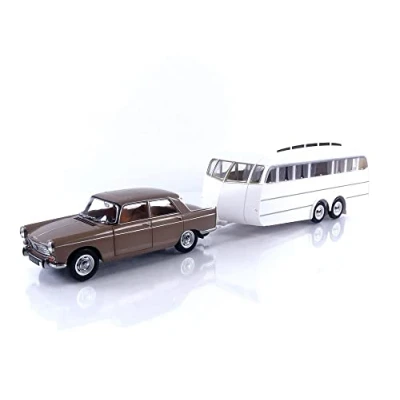 Image of Norev NV184837 1:18 Peugeot 404 1965 Brown Metallic with Caravan Hénon Collectable Model, Multi