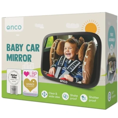 Image of Onco Baby Car Mirror 100% Shatterproof &amp; Shakeproof, Award Winning Rear View, Non Slip with 360 Rotation, Newborn Essentials