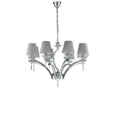 Image of ORCHESTRA 8 Light Chandeliers With Shades Chrome, K9 Crystals Fabric 75x50cm