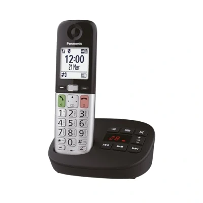Image of Panasonic KX TGU430EB Digital Cordless Landline Phone with Answering Machine, Base Unit &amp; 1 Handset, LCD Display, Fav Call, Torchlight, Hearing Aid Compatible, Black Silver