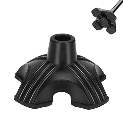 Image of supregear Cane Tips, 19 mm Non Slip Heavy Duty 4 Support Self Standing Replacement Rubber Tip for Walking Crutch Folding Accessory, 1 pack, Black