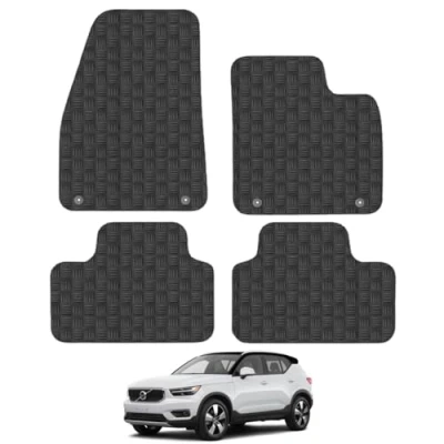 Image of 5mm Rubber Car Mats Compatible With Volvo XC40 (2017+) [Manual] Tailored Fit Floor Liner Set Accessory Black Custom 4 Pieces Anti Slip Backing, Heavy Duty &amp; Waterproof, Easy Clean