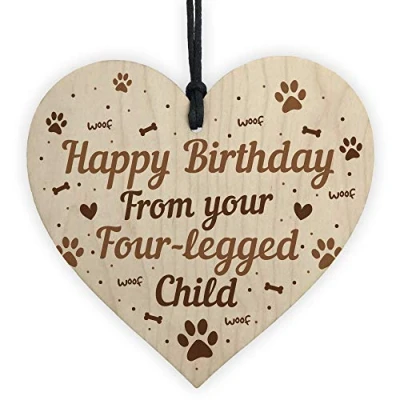 Image of RED OCEAN Funny Mum Dad Birthday Gift Card Wooden Heart Best Dog Gifts Humour