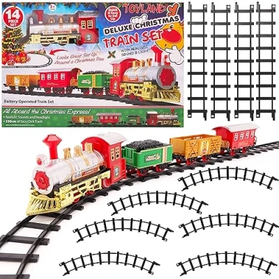 Image of Toyland® 14 Piece Deluxe Christmas Train Set With Realistic Sound And Light Battery Operated 330cm Track Toys