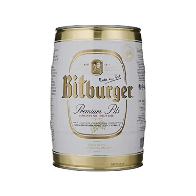 Image of Bitburger Pilsner Premium German Lager Mini Keg 4.8% ABV (5 Litre) Beer Gifts for Men and Women, Bar Accessories Home Pub, Beers Lagers Offers, Craft Beer,