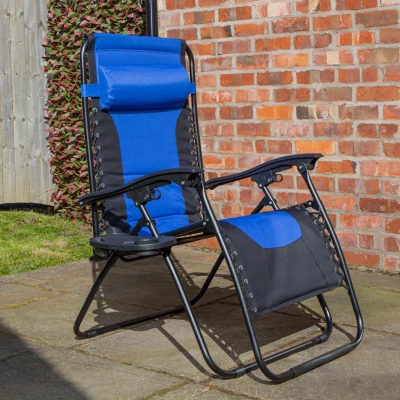 Image of Samuel ALEXANDER Luxury Padded Multi Position Zero Gravity Garden Relaxer Chair Lounger in Blue &amp; Black