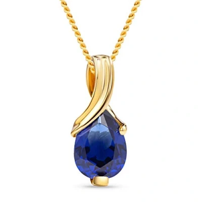 Image of MIORE necklace for women in 9 kt 375 yellow gold with pear shape blue sapphire pendant