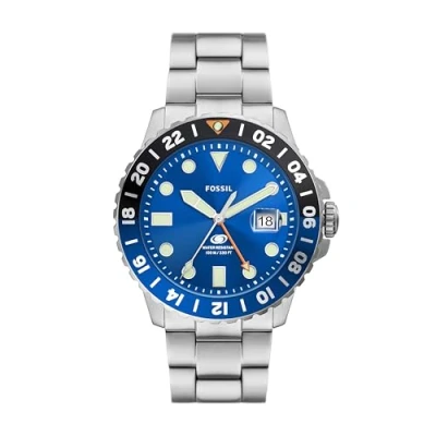 Image of Fossil Watch for Men Blue GMT movement 46mm case size with a Stainless Steel strap FS5991