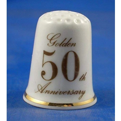 Image of Porcelain China Collectable Thimble 50th Wedding Anniversary with Free Dome Gift Box