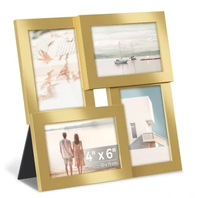 Image of SONGMICS Collage Picture Frames, 4 Frames for 4x6 Photos, Photo Wall, Multi Wall Decor, Pale Gold RPF025A01