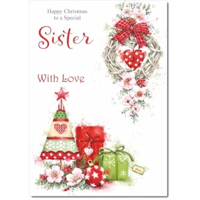 Image of doodlecards Sister Christmas Card Heart Decorations Medium Size for with Plain Envelope