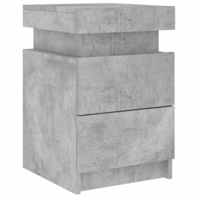 Image of vidaXL Modern Bedside Cabinet with LED Lights Concrete Grey, Compact Storage Unit for Bedroom Made Long Lasting Engineered Wood 35x39x55 cm