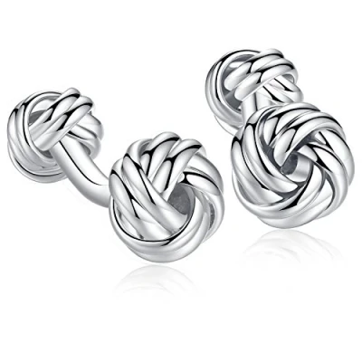 Image of HONEY BEAR Knot Cufflinks with Ball Foot, Stainless Steel For Men&#039;s Shirt Wedding Business Gift (Glossy Silver)
