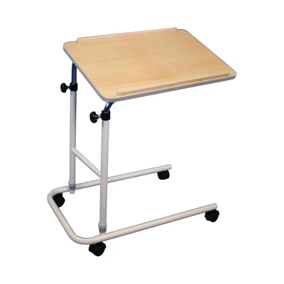 Image of Aidapt Overbed and Chair Table Desk with Hygienic Laminated Easy Clean Top, Height Angle Adjustment For Writing, Eating, Reading Hobbies Move Castors Brakes.