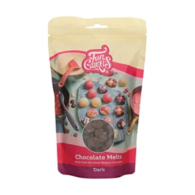 Image of FunCakes Chocolate Melts Dark: Melting to Make Sweet Bonbons, Drips, Glaze, Cake Decorations, Drizzles. Easy in Microwave or Au Bain Marie, Halal. 350g.