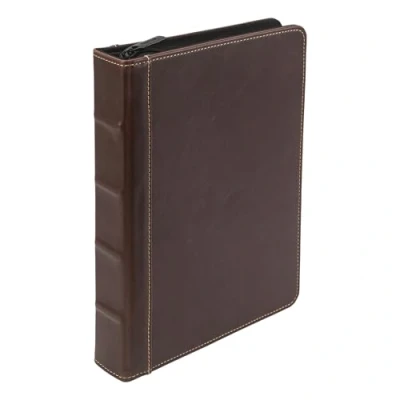 Image of Samsill Vintage Junior Hardback 3 Ring Zipper Binder, Professional Planner Organizer, 1 Inch Capacity, Faux Leather with Contrast Stitching, Brown, 9.25 x 7.5 Inches