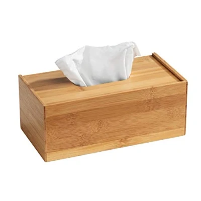 Image of WENKO Terra Bamboo Organiser Box with 3 Compartments Storage Box, Bathroom Basket, Bamboo, brown, Bambus mit Deckel L