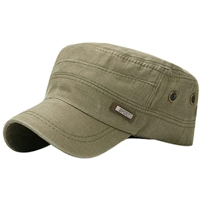 Image of Kangqifen Vintage Distressed Army Cap Washed Cotton Military Cadet Hat for Men Women ArmyGreen