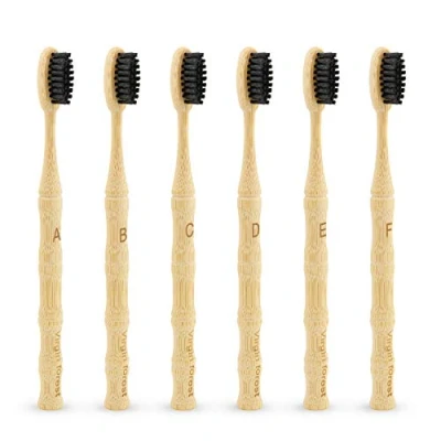 Image of Bamboo Toothbrushes, Vegan Natural ECO Friendly Wood Toothbrush, Biodegradable Organic Charcoal Tooth Brush, Pack of 6 Black a
