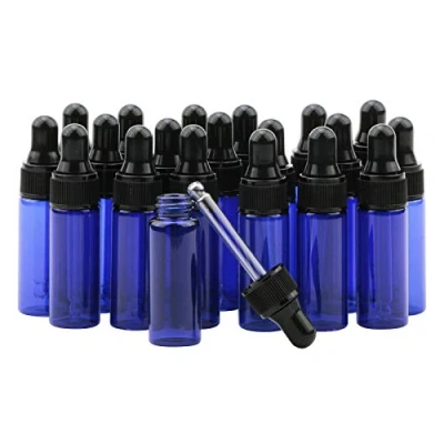 Image of Pxyelec 5ml 1/6 oz Blue Dropper Bottles with Tapered Glass Droppers, Pack of 20 Essential Oil Portable Travel Perfume Beauty Fragrance Cosmetic Vials