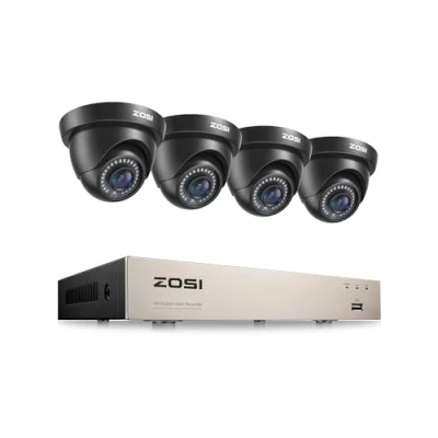 Image of ZOSI 1080P CCTV Camera System 8 Channel H.265+ 5MP Lite Surveillance DVR and 4 x1080P Outdoor Cameras With AI Human/Vehicle Detection, Dome Black HD Smart Security