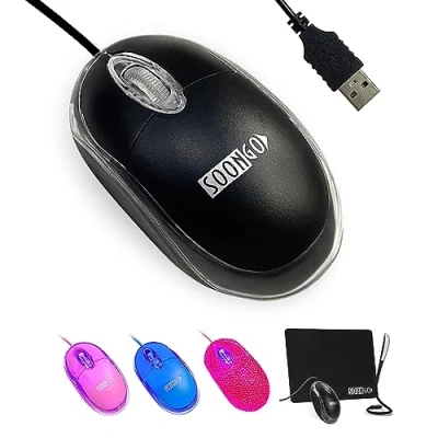 Image of SOONGO PC Maus mit Kabel Laptop Mini Computer Ergonomische USB Kabelgebunden Mäuse Desktop Windows 7/8/10 / XP Vista und Mac Schwarze Farbe 1600DPI 1.5M by