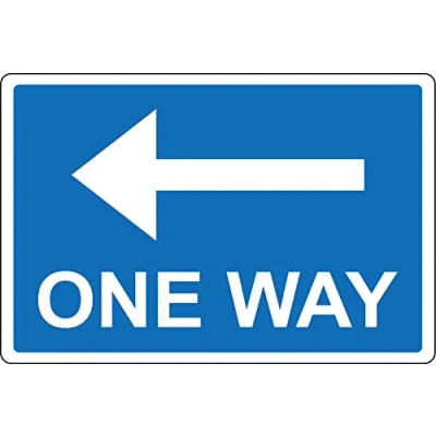 Image of One way left pointing arrow sign 1mm Plastic (600mm x 400mm)