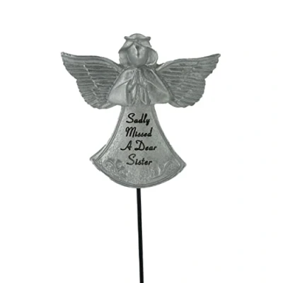 Image of Sadly Missed Sister Silver Guardian Angel Memorial Tribute Stick Graveside Plaque Ornament