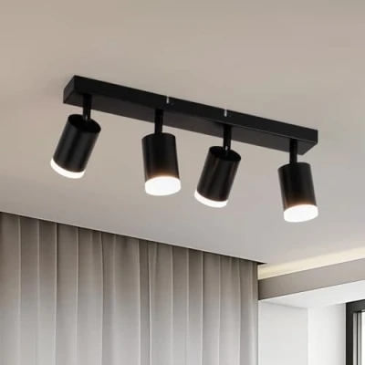 Image of Gr4tec Spotlights Ceiling Lights 4 Way, Black Light Fittings, Rotatable Kitchen Light, GU10 Spotlight Bar, Modern Indoor for Bedroom Living Room, Bulb Not Included