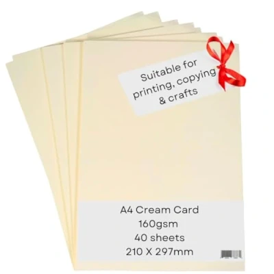 Image of A4 Cream Card Paper Printer 160gsm 40 Sheets Coloured Craft Suitable for Craft, Printing, Copying, Photocopiers