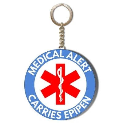 Image of Gift Insanity MEDICAL ALERT BLUE BACKGROUND CARRIES EPIPEN 58mm LONG CHAIN KEYRING