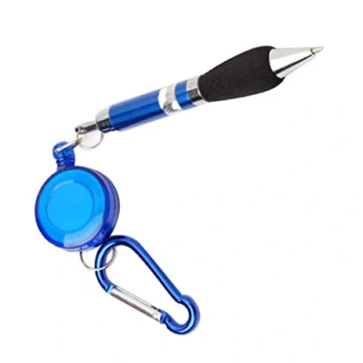 Image of Blue Retractable Badge Reel Pen Belt Clip Golf Markings with Carabiner