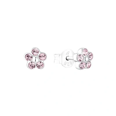 Image of Amor stud earrings 925 sterling silver girls&#039; children&#039;s earrings, with crystal glass, 0.5 cm, silver, flower, comes in jewelry gift box