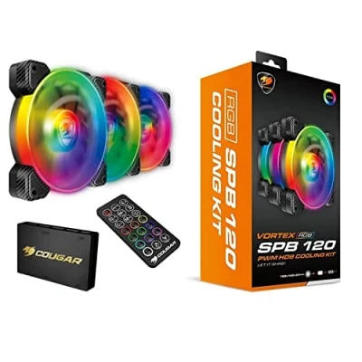 Image of Cougar Hydraulic Vortex RGB SPB 120 mm PMW HDB Cooling Kit with addressable Lighting, Core Box v2, Remote Controller and Three Fans (3 Pack)