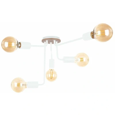 Image of Keter Nixon Multi Arm Semi Flush Ceiling Light Wood, White, 50cm, 5x E27