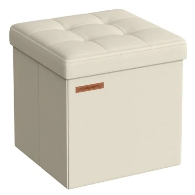 Image of SONGMICS Storage Ottoman, Foldable Small Ottoman Foot Rest, 30 x cm Stool, with Storage, Load up to 130 kg, for Living Room, Bedroom, Dorm, Cream White LSF028W51