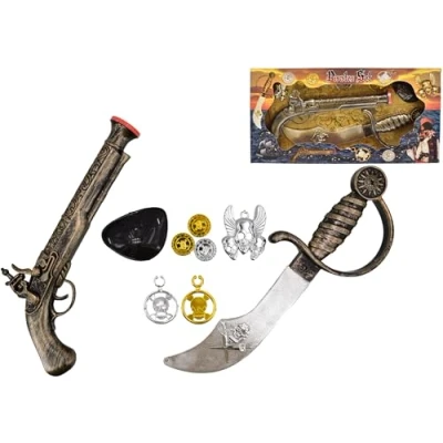 Image of KandyToys Kids Pirate Fancy Dress Accessories Playset Toys Includes Cutlass Sword, Toy Gun, Eye Patch, Coins and More!